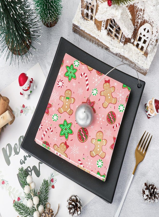 JarThenaAMCS 80Pcs Pink Christmas Paper Napkin Gingerbread Candy Cane Snowflake Disposable Luncheon Napkins Cute Xmas Dinner Hand Napkin for Winter Birthday Baby Shower Party Supplies - Image 4